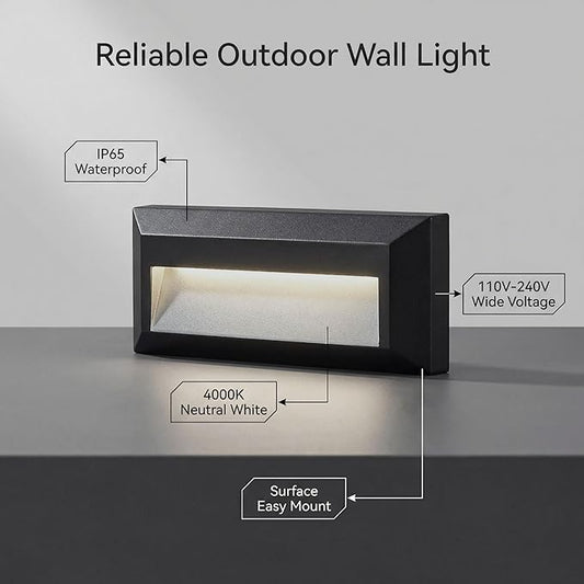 ZONK LED Step Lights 110-240V OutdoorIndoor Stair Lights, Waterproof IP65 2W 4000K Lighting for Stairs, Hallway, Pathway, Porch (Non-Dimmable, Easy Install), 3Pack