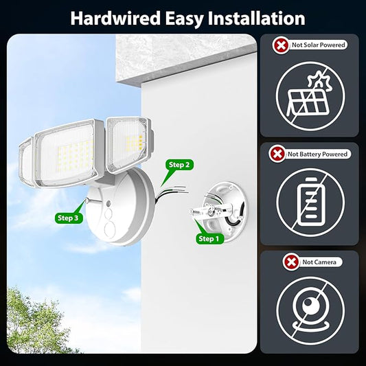 iMaihom 65W 6500LM LED Outdoor Flood Light, Switch Controlled Outdoor Security Light, 3 Adjustable Heads, IP65 Waterproof, 6500K Daylight White, Hardwired Wall Mount Light for Garage Yard Patio, White