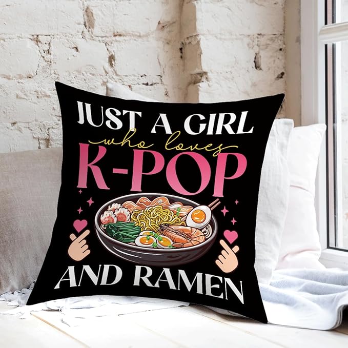 K-pop Decor, Just a Girl Who Loves K-pop Room Decor, K-pop Gifts Pillow Cover Rustic Anime Lovers Throw Girls for Room Home Girl Bedroom Decoration Gifts
