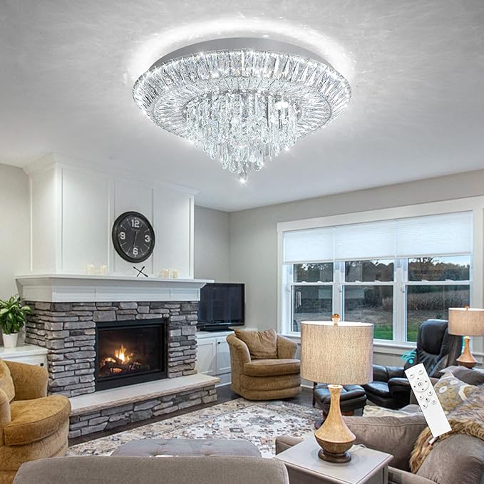 Modern LED Chandelier Crystal Ceiling Light Fixture Raindrop Chandeliers Dimmable Lighting for Living Room Dining Room Entryway Bedroom Silver
