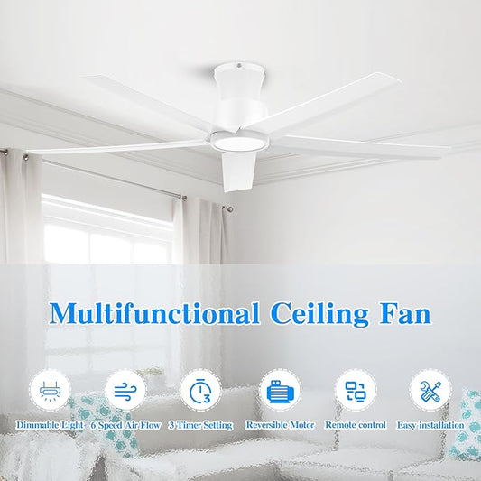 ocioc 52 Inch Ceiling Fans with Lights, Large Air Volume Ceiling Fan with Backlight, Ultra Quiet Reversible DC Motor with Remote(White)