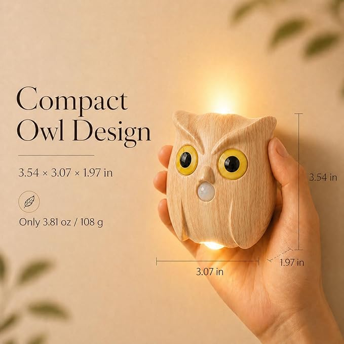2-Pack Timber Owl Wall Lamp, Cute LED Night Light for Bedroom Decor, Warm Ambient Lighting for Kids Room, Nursery & Hallway, Creative Animal Wall Light, Gift for Home Decoration
