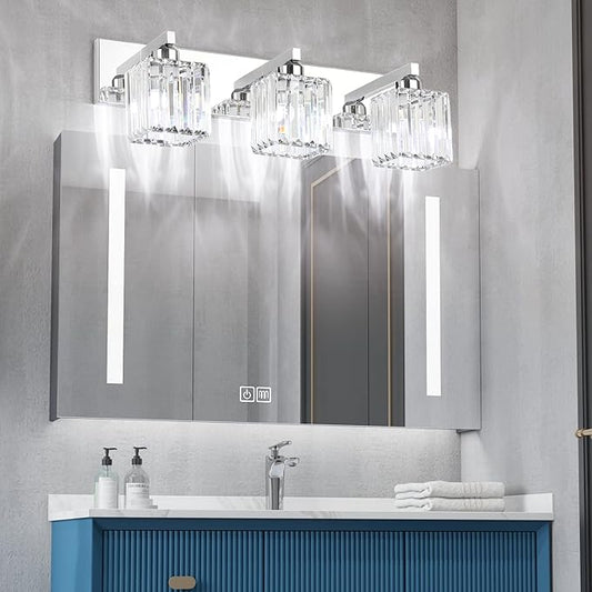 Aipsun Vanity Light Fixtures Crystal Bathroom Lighting Fixtures Chrome Vanity Light for Bathroom (Exclude Bulb)