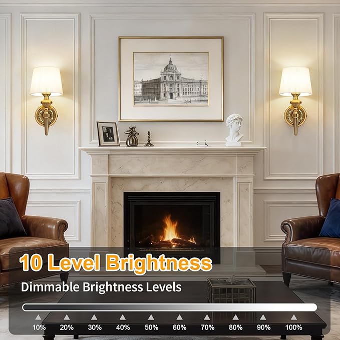 Cordless Battery Powered Wall Sconce Vintage Set of 2, Touch Type & Remote, Timer, Wireless 6800mAh Rechargeable Battery Small Wall Lamp for Wall Painting, Living Room, Bedroom, Hallway, Gifts(Gold)