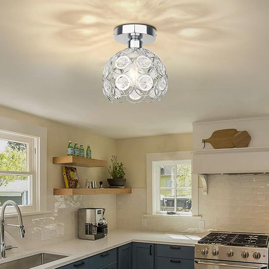 TISLYCO Modern Semi Flush Mount Ceiling Light Fixture, Mini Crystal Chandelier Light Fixture, Small Close to Ceiling Light for Hallway Bathroom