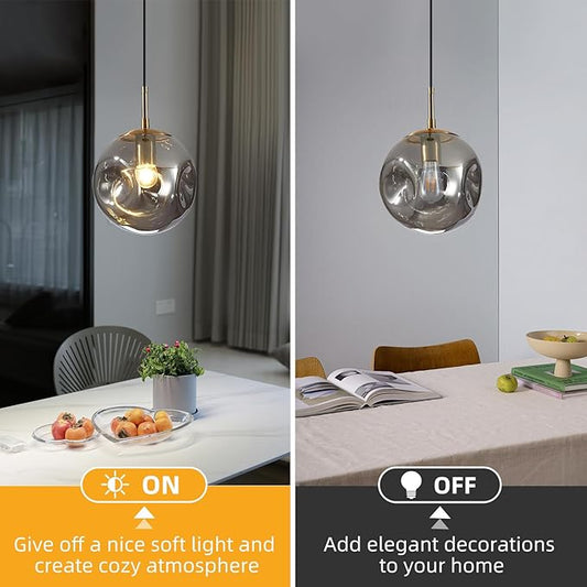 Modern Smoke Gray Concave Glass Pendant Light, Kitchen Island Lighting Single Globe Pendant Light Fixtures Century Kitchen Island Pendant Lighting for Bedroom Living Dining Room Light (Without Bulb)