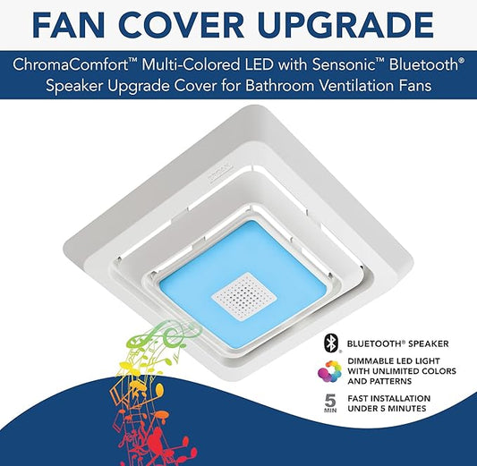 Broan-NuTone FG800RGBS Genuine Replacement Cover (Bath Fan Not Included) with ChromaComfort LED Light and Sensonic Bluetooth Speaker, Fits Select Bathroom Fan Models
