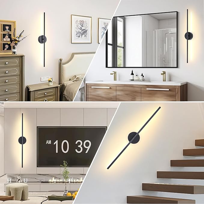 8000mah Detachable Battery Operated Wall Sconces Set of two, 32 Inch Rechargeable Wall Sconce With Remote & Touch, RGB 15 Colors Dimmable Wireless lamp for Bedroom, Living Room, Hallway Decor, Black