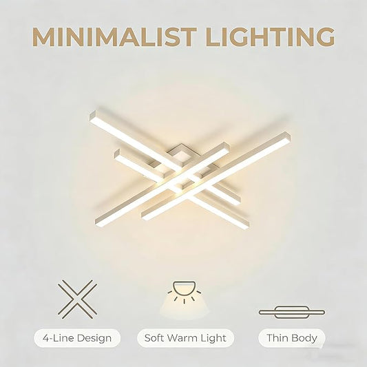 Modern 24in LED Ceiling Light, Minimalist Linear Geometric Flush Mount, 3000K Warm White Ceiling Lamp for Living Room Bedroom Kitchen Dining Room Office