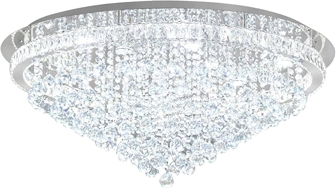Dia 40" Modern Crystal Chandeliers for Living Room,Silver Large Chandelier Flush Mount Chandeliers for Bedrooms Dining Room Dimmable 2700k 4500k 6000k
