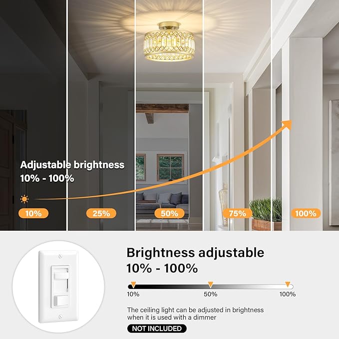 YURNYQ Crystal Ceiling Light Fixture, Modern Semi Flush Mount Ceiling Light, Gold Lighting Fixtures Ceiling Lamp for Hallway, Kitchen, Entryway, Bedroom, Laundry Room, 1-Light, 11.4 Inch