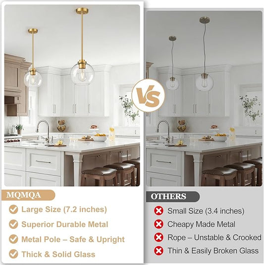 1 Pack 7.2-Inch Globe Pendant Lights, Mid Century Gold Pendant Light Fixtures, Globe Pendant Lights Kitchen Island with Milk Glass Shade Adjustable Hanging Fixture for Dining Room (Bulbs not Included)
