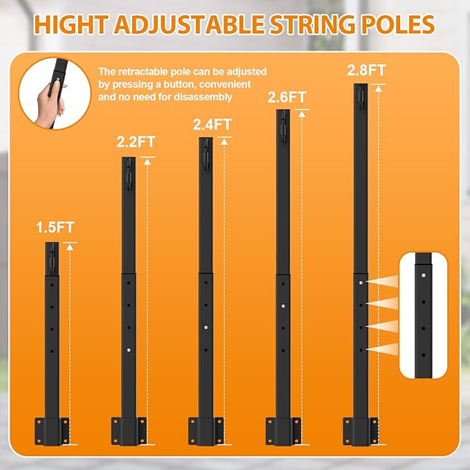 Beizelte 10 Pack 2.8Ft Suspension Outdoor String Light Poles for Outside String Lights Hanging,with Clip and Holder,Light Post Mounting Stand for Patio Fence Wall Garden Backyard Deck