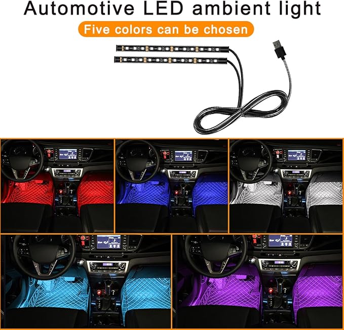 Mandark Car LED Strip Light, 24 LEDs Vehicle RGB Neon Interior Atmosphere Lamp, 12V USB Port Auto Decor Under Dash Ambient Night Light Strip Accessories, Universal for SUV, Sedan, Truck (White)
