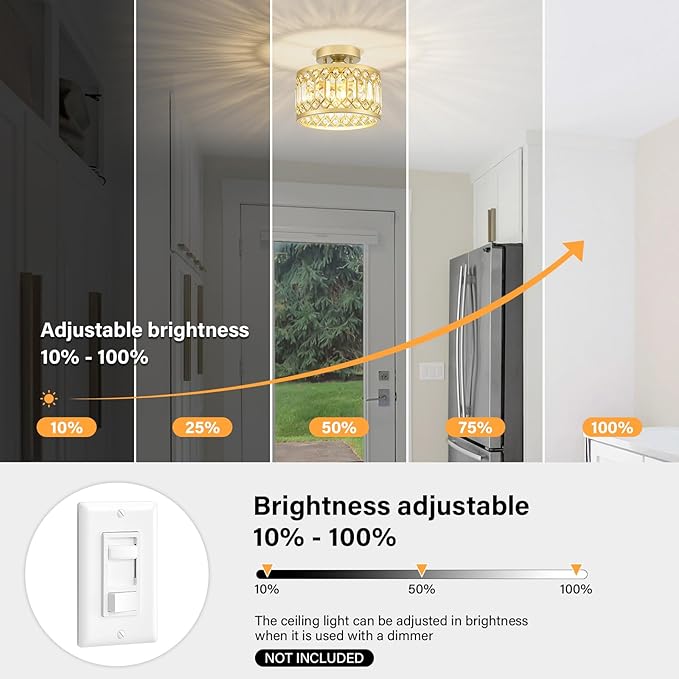 YURNYQ Crystal Ceiling Light Fixture, Modern Semi Flush Mount Ceiling Light, Gold Lighting Fixtures Ceiling Lamp for Hallway, Kitchen, Entryway, Bedroom, Laundry Room, 9.05 Inch