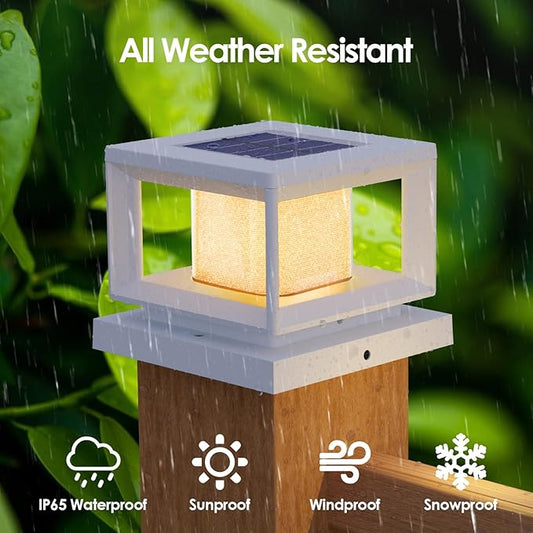 Mlambert 4 Pack Solar Post Lights Outdoor, Waterproof Fence Cap for Deck, 4x4 6x6 Wooden Vinyl Outdoor Lights with Shinning Effect, White
