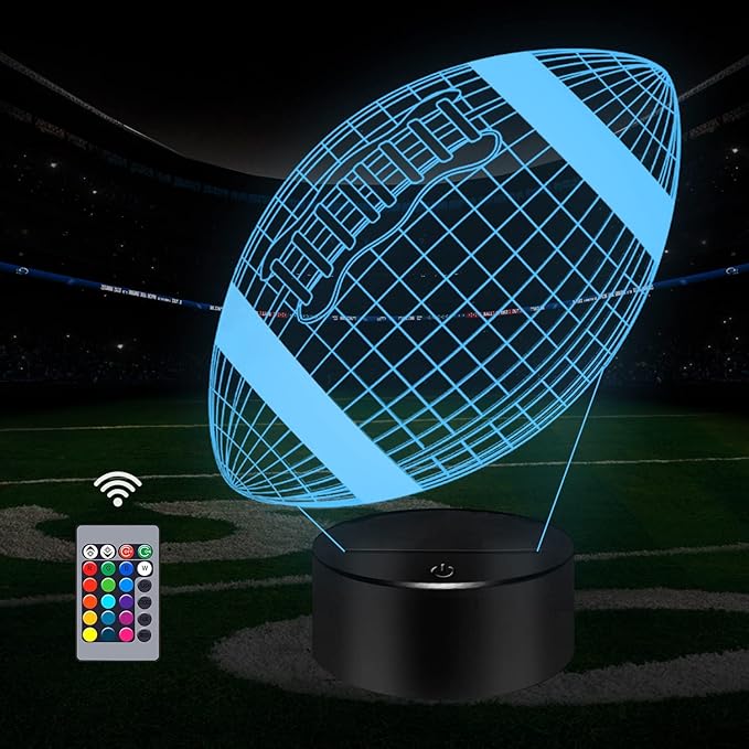 Football Gifts Football 3D Night Light, 16 Colors Changing Touch & Remote Control Table Illusion Lamp, Bedroom Office Gaming Decor, Christmas Birthday Xmas Gift Toys for Boys Girls Men Sport Fans
