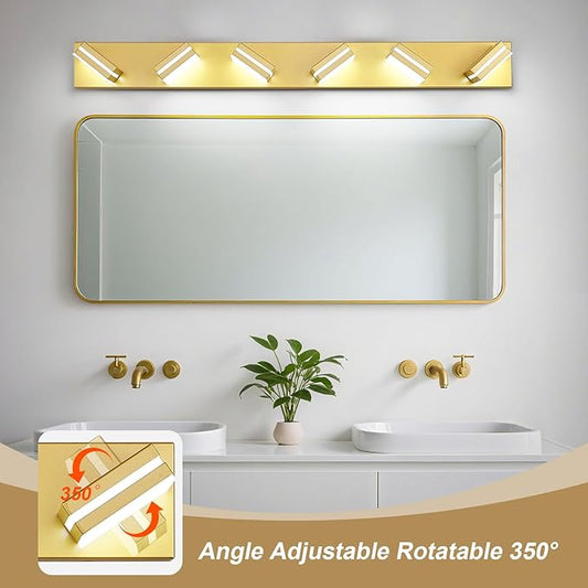 Modern LED Bathroom Lights Fixtures 6-Light,Metal Gold Acrylic Wall Lighting,Vanity Lights for Bathroom Over Mirror 6000k 41in