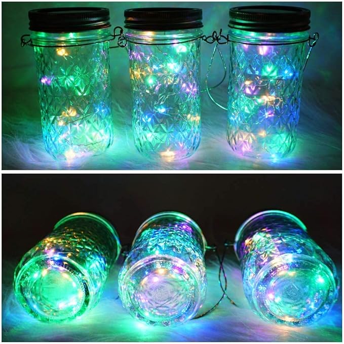 SmilingTown Solar Light for Mason Jars 20 LED Outdoor Fairy String Light Lids with Hangers for Jar Lantern Waterproof Rust Resist for Patio Lawn Garden Decor No Jars 10 Pack (Multicolored)