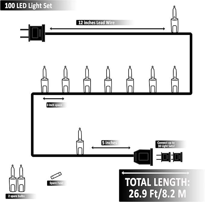 Holiday Essence - 100 LED Green Christmas Lights Set 26.9 Ft White Wire Indoor & Outdoor Holiday Décor for Christmas Tree St. Patrick's Day Easter Traditional Decoration UL Certified