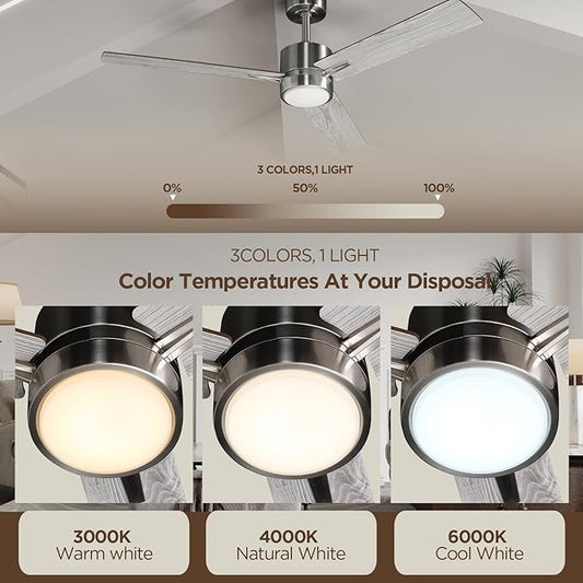 Ceiling Fan 52'' with Light: Modern Remote Control Fans Downrod Mounted - Quiet Reversible DC Motor - Light Memory Function for Outdoor Indoor