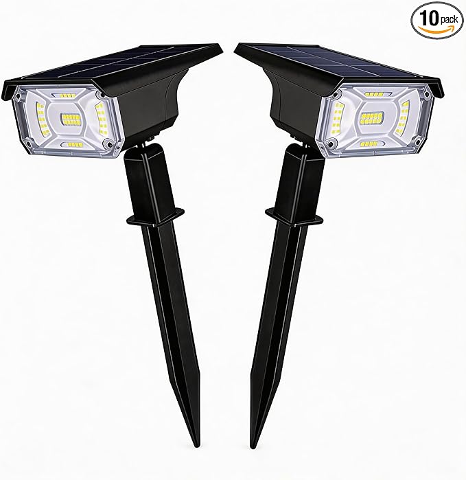 LEREKAM Outdoor Solar Spot Lights, 40 LEDs 360° Adjustable Landscape Spotlights, IP65 Waterproof USB & Solar Powered Wall Lights, Auto On at Night/Off at Sunrise, 3 Modes for Tree Garden Porch 2 Pack