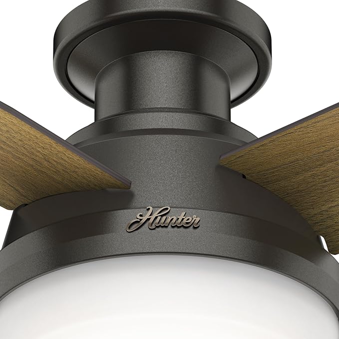 Hunter 44 inch Indoor Ceiling Fan with LED Light and Remote Control - Bronze Modern Ceiling Fan, Low Profile Mount, 4 Blades, For Bedroom, Living Room, or Kitchen, Quiet - Dempsey 59445, Noble Bronze