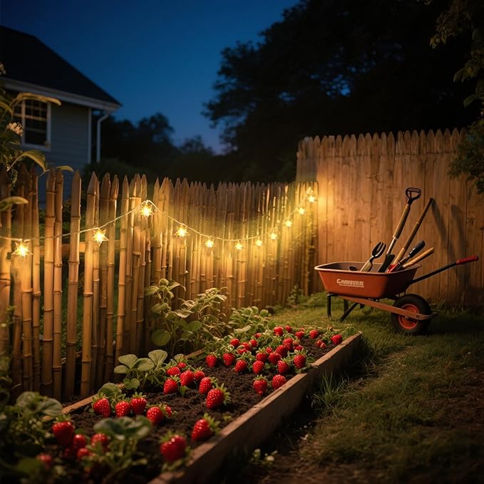 50 LED Solar Star Lights Outdoor, 30.67FT Star Twinkle Lights Outdoor Waterproof with 8 Modes, Solar Powered String Lights, Yard Patio Garden Camping Wedding Party Decor(Warm White)