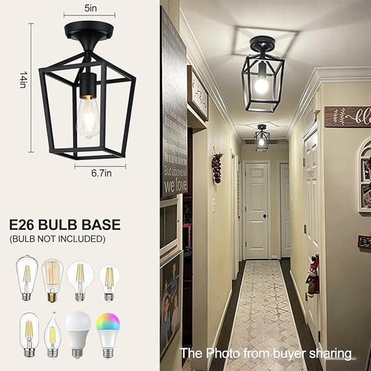 Lynnoland 6.7" x 13.8" Semi Flush Mount Ceiling Light, Black Industrial Ceiling Light Fixtures, Farmhouse Light Fixture for Hallways, Foyers and Kitchens.(Not Waterproof, Not for Outdoor