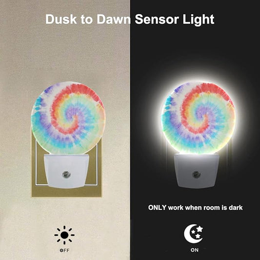 EKOBLA Tie Dye Plug-in Night Light, Rainbow Spiral Colorful LED Nightlight with Auto Sensor for Bedroom & Bathroom