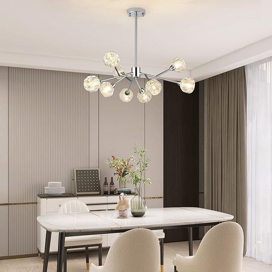 Weesalife Sputnik Chandeliers for Dining Room Light Fixture Over Table, Modern Crystal Chandeliers, 9 Lights Chrome Lighting Fixtures for Living Room Bedroom Kitchen Island Bar