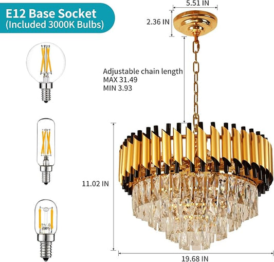 Depuley Modern Gold Crystal Chandelier: 6-Light Flush Mount Chandelier 12 Inch 4-Tier Luxury Round Hanging Pendant Light Fixture for Porch Bedroom Dining Room Foyer Included Bulbs