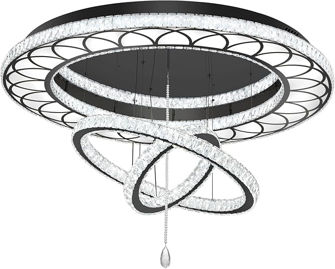 Flashing God Dia 32" Modern Crystal Chandelier Crystal Black Ceiling Light Fixtures LED Flush Mount Ceiling Light for Living Room Bedrooms Dining Room Dimmable 2700k 4500k 6000k