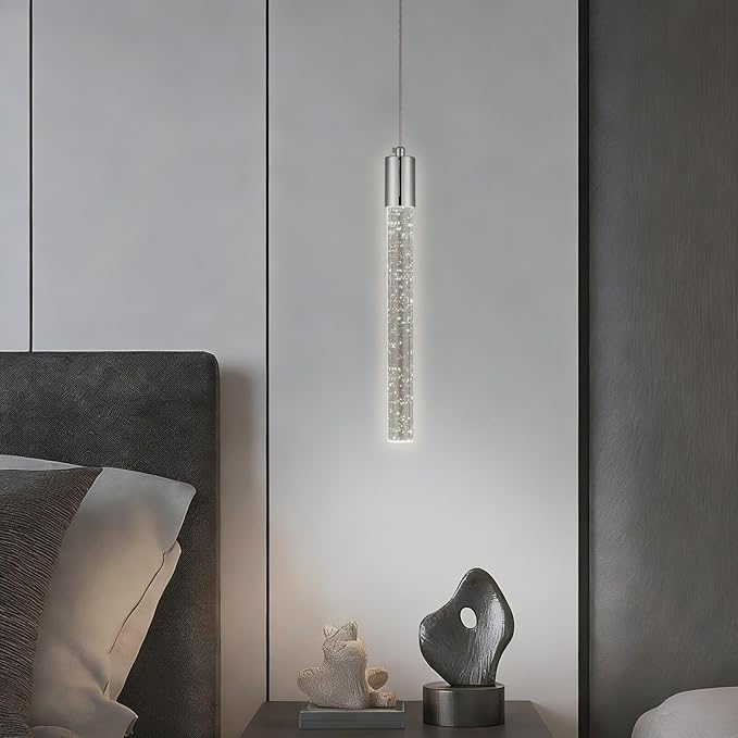 Bubble Crystal Pendant Light, 1-Light Modern Mini Chandelier with Integrated LED, Adjustable Hanging Crystal Rod Chandelier for Kitchen Island Dining Room Entryway
