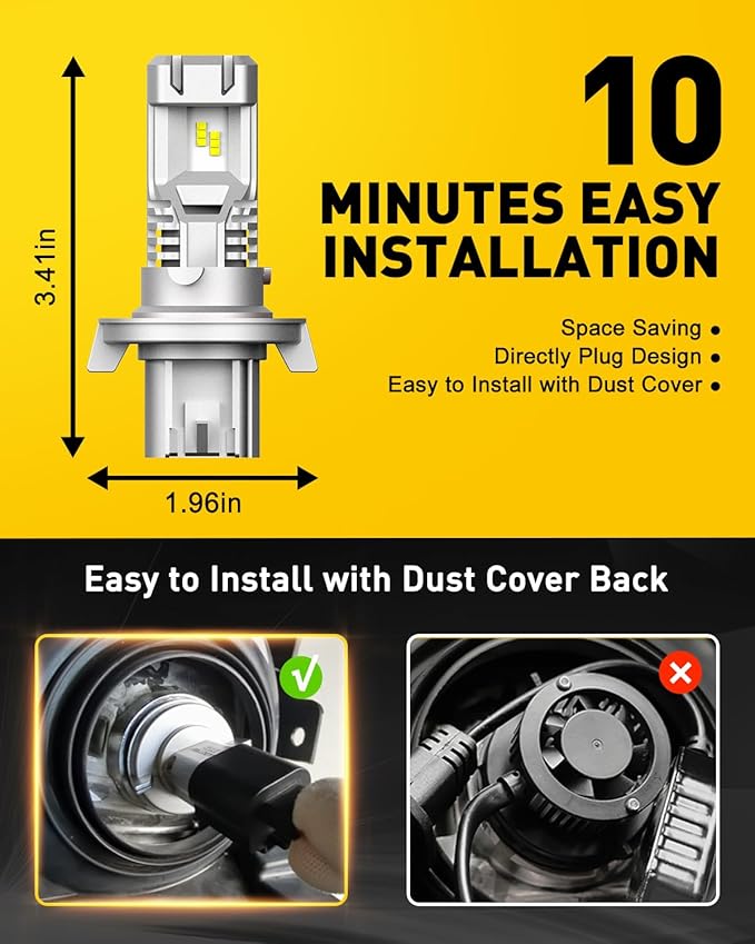 AUXITO 2025 Upgrade H13/9008 Bulbs, 24000LM 600% Ultra Brightness, 6500K Super Bright Fog Bulb, 1:1 Mini Size Halogen Replace H13 Bulbs, Plug-N-Play Direct Installation, Pack of 2