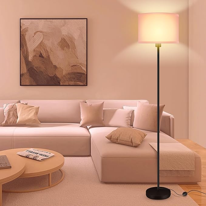 Floor Lamp Pink, Standing Lamp, Small Kids Floor Lamps with Lampshade, 59" Tall Lamps for Bedroom, Foot Switch, Simple Corner Pole Lamp for Living Room, Girls Room, Nursery, Office(NO Bulb, E26 Base)