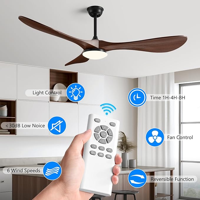 60 in Ceiling Fan of 7400+CFM High Airflow with Light & Mute Remote Control,Outdoor/Indoor Ceiling Fan with 3 Blades Noiseless Reversible DC Motor 6 Speeds with 3 CCT and Timer for Living Room Patios
