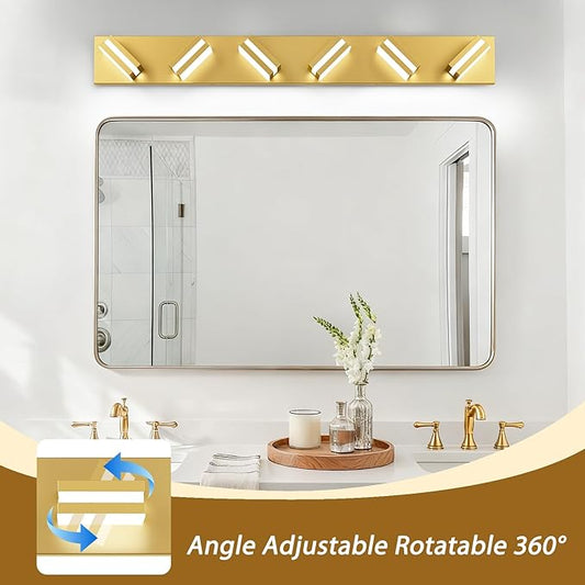 IZORRO LED Modern Bathroom Lights Fixtures(6-Light,Dimmable,360°Rotate),Brushed Glod Acrylic Wall Lighting,Vanity Lights for Bathroom Over Mirror - 6000k 36In (No Assembly Required)