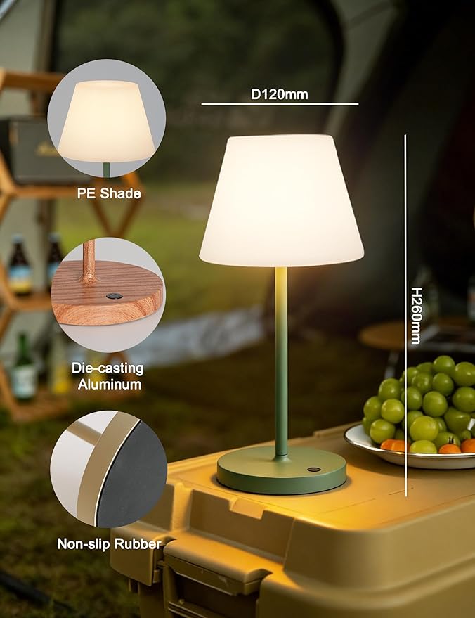 WEILAILUX Mini LED Cordless Table Lamp Rechargeable, 3000mAh Battery Operated Shower Lamp Waterproof, Touch Dimmable 2700K Night Light for Patio Camping Dining Outdoor (Mini Green)