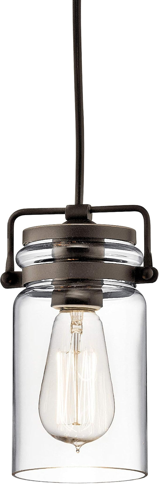 Kichler Brinley 7.75" Kitchen Pendant in Olde Bronze®, Mini Farmhouse Pendant with Clear Glass, (7.75" H x 4.75" W), 42878OZ, 1-Light