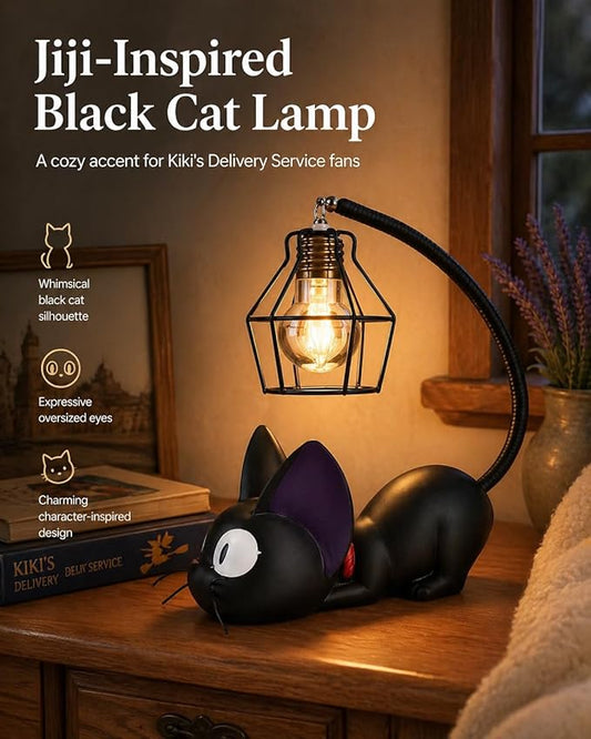 OVANUS Jiji Cat Lamp, Kiki's Delivery Service Night Light, Studio Ghibli Inspired Resin Black Cat Lamp for Bedroom Desk Shelf Decor, Gift for Anime Fans