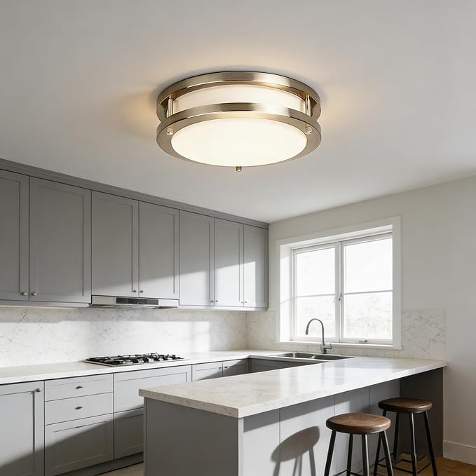 Drosbey 27W Dimmable LED Flush Mount Ceiling Light Fixture, Kitchen Light Fixtures, 12 inch Ceiling Lights for Bedroom, Bathroom, 3000K/4000K/5000K Adjustbale, Super Bright 2700LM