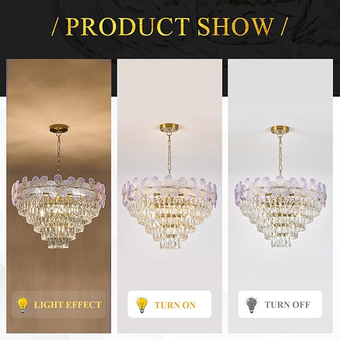 13-Light Modern Flower Elegant Chandeliers Purple 24" Luxury Chandelier Lighting Ceiling Pendant Light Fixture for Living Room Dining Room Kitchen Foyer