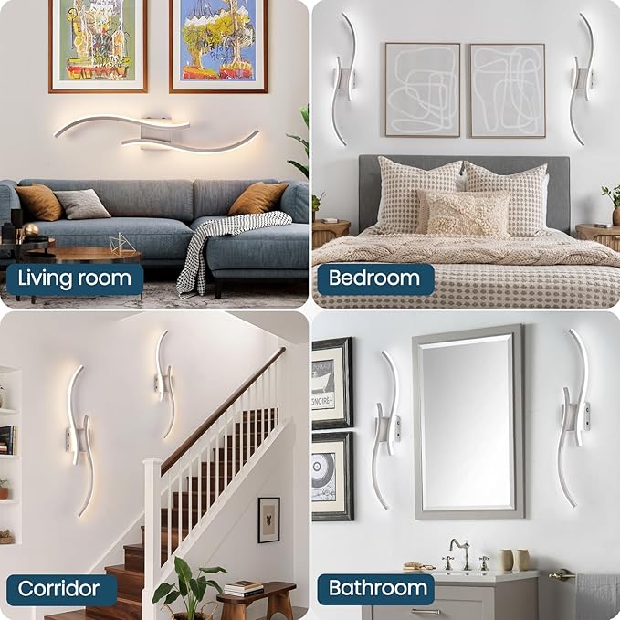 Battery Operated Wall Sconces Set of 2, Rechargeable Dimmable Battery Wall Light with Remote Control, Brushed Nickel LED Wireless Wall Light for Living Room Bedroom Hallway,31.5inch (Brushed Nickel)
