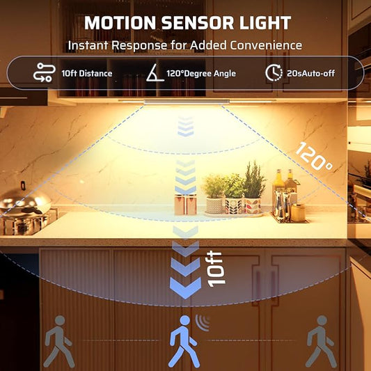 Under Cabinet Lighting Wireless LED Motion Sensor Magnetic Light 2500maAh Rechargeable Indoor Closet Lights for Kitchen, Stairs (5, Warm White, 14 Inch)