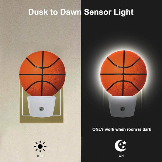 EKOBLA Basketball Night Light for Kids, Black & Orange Sports Design Night Light Plug in with Dusk to Dawn Sensor, Soft Warm Energy Saving Nightlight for Boys Room Men Cave