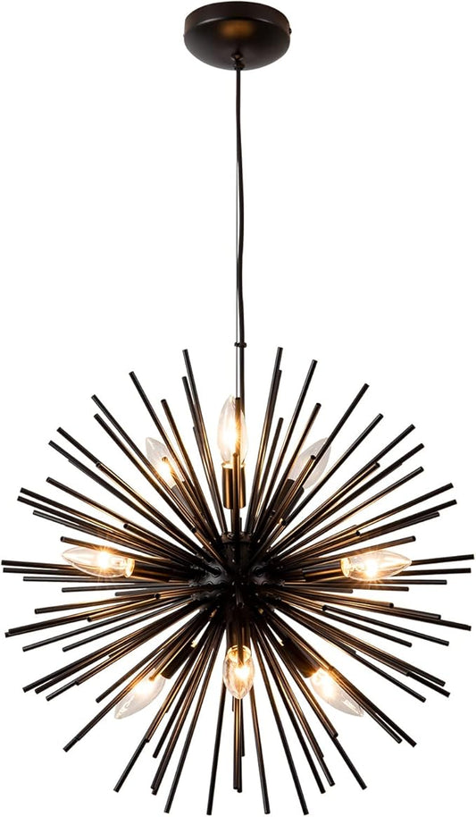 CM MZY Modern Black Sputnik Chandeliers, 9-Light Satellite Pendant Light fixtures, Starburst Firework Ceiling Lights for Bedroom Living Room Dining Room Kitchen Island Hallway, E12 Socket(Dia:19.7'')