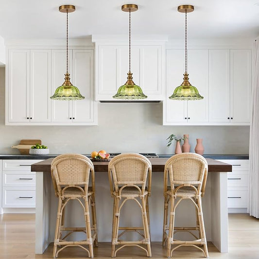 HDDFL Glass Pendant Lights Modern Pendant Lighting Fixtures Hanging Lamp for Kitchen Island Bedroom Dining Room Coffee Shop Hallway Green and Brass