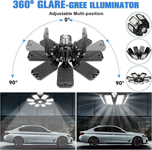 Aoretic LED Garage Lights Bulb 8 Panels 2 Pack -200W, 20000LM 6500K Led Shop Light with 8 Deformable Panels, Basement Barn Light Garage Ceiling Lights
