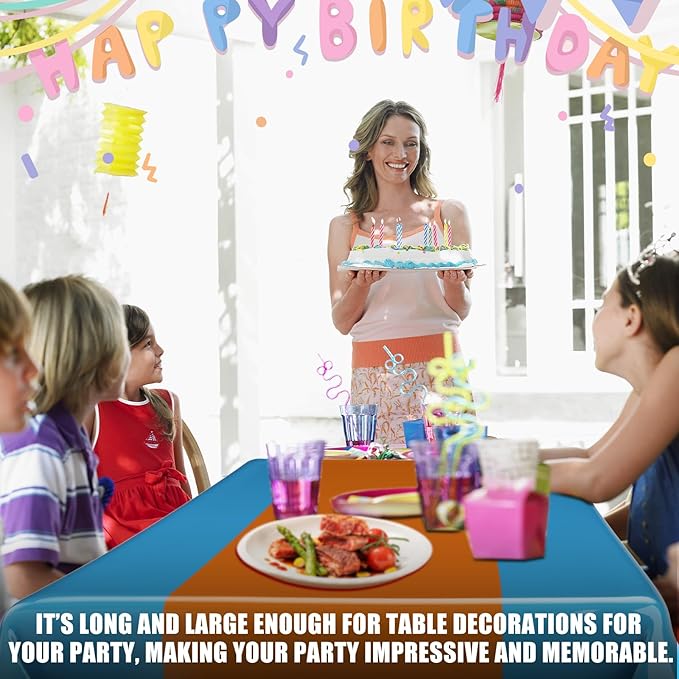 Oudain 3 Pcs Blue & Orange Party Tablecloth 54 x 108 Inch Party Decoration Plastic Rectangle Table Cloth Waterproof Table Cover for Girl Birthday Wedding Bachelorette Anniversary Supplies